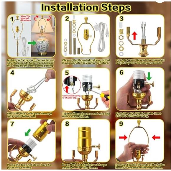 DIY Lamp Making Rewire Kit, Make a Lamp, Repair Kits for Lamps- Antique Gold - Picture 4 of 4